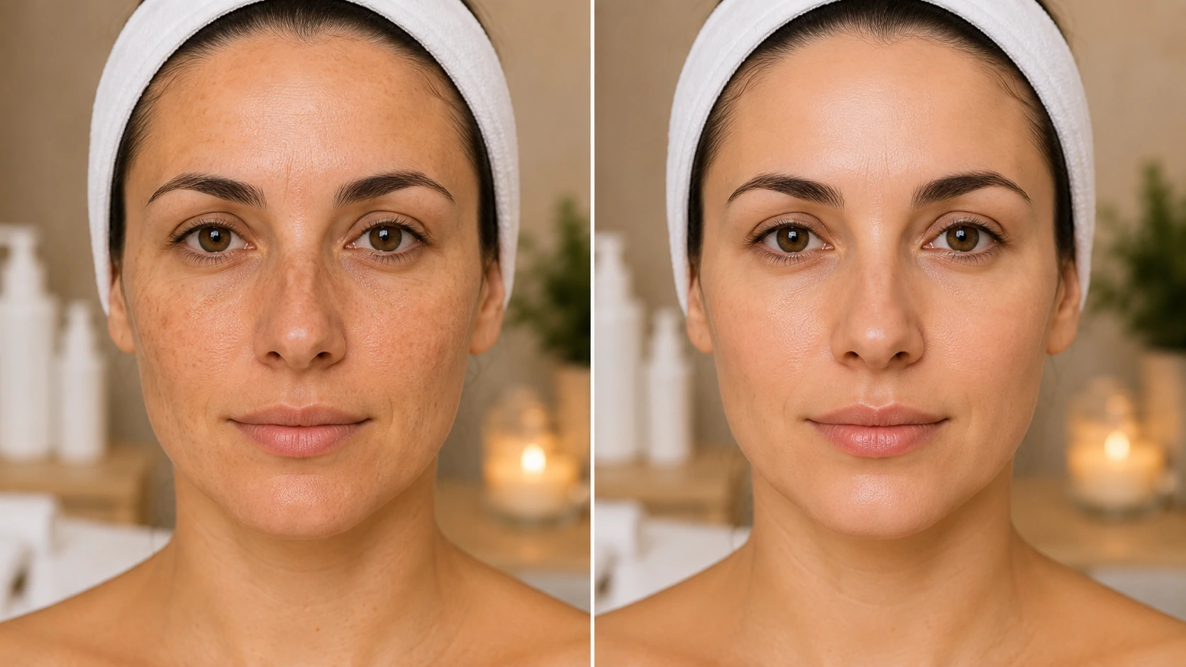 Imagen ilustrativa de antes y después de un peeling facial