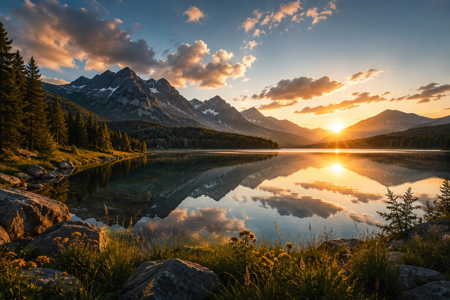 Paisaje de montaña y lago