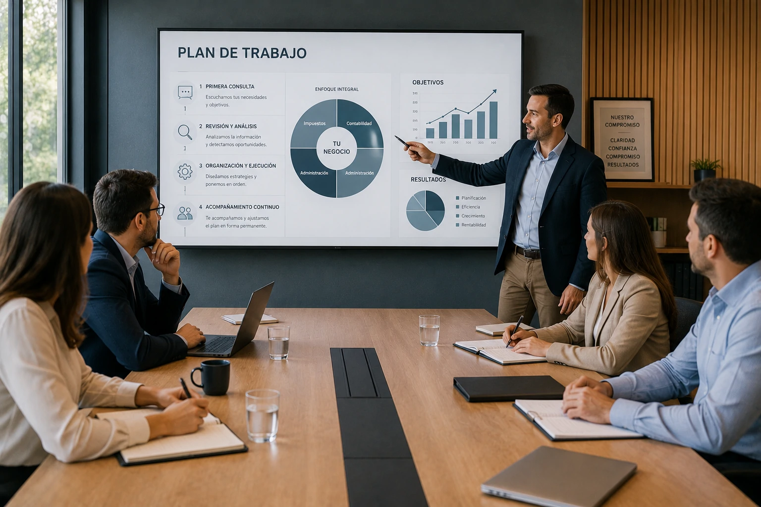 Presentación de un plan de trabajo profesional ante clientes